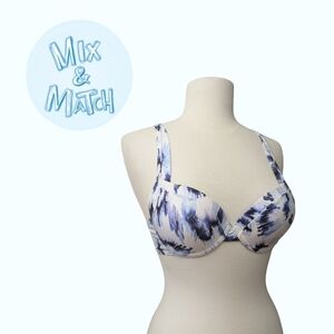 Pushup Bikini Top - Watercolor Blue And White Abstract Print Size Small